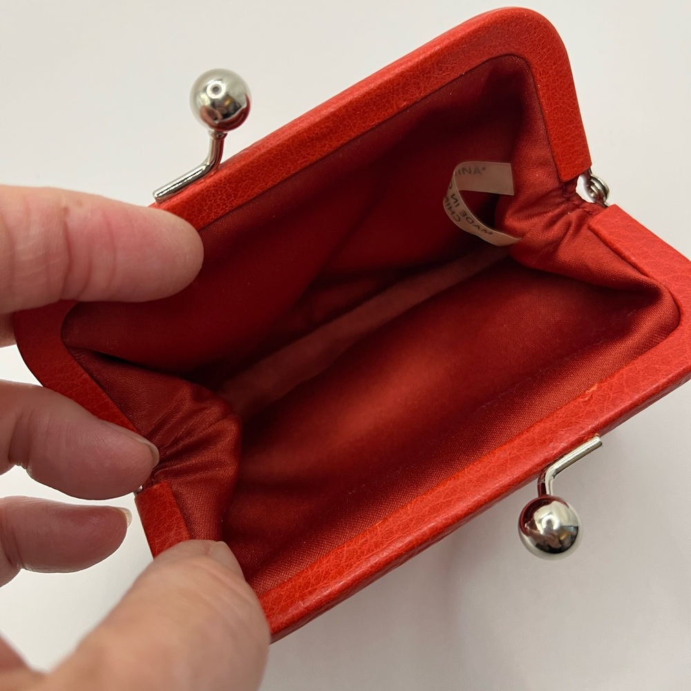 Coach Orange/Red Leather Kiss Lock Change Purse - Picture 8 of 9